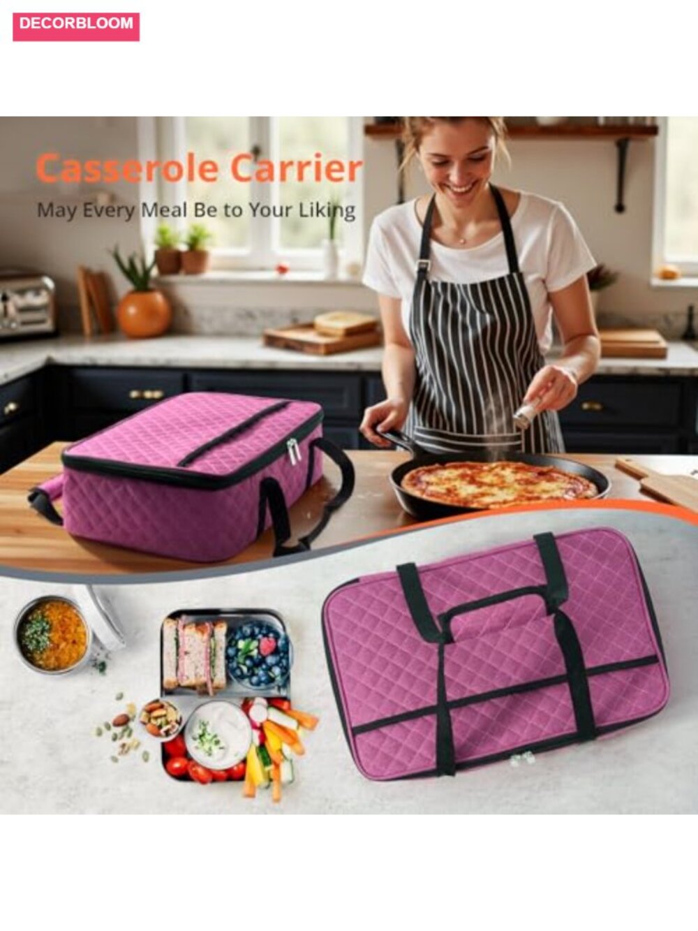 Insulated Casserole Carrier 9x13 Dish Double Decker Food Tote - Picture 5 of 6